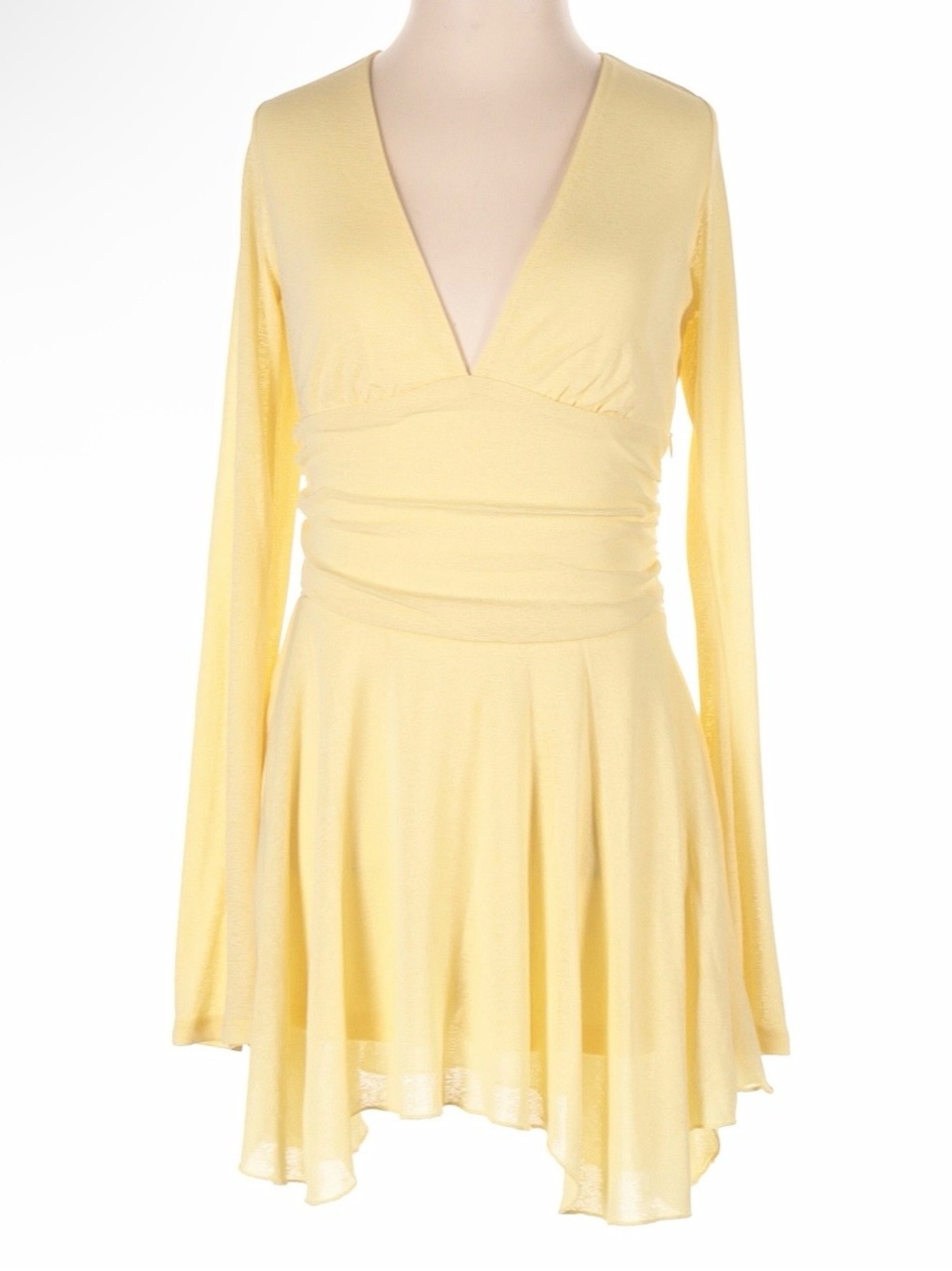 wild fable Pale Yellow V-Neck Long Sleeve Dress